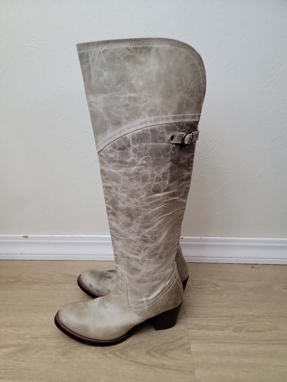 Frye Jane Tall Distressed Leather Riding Boots - Light Gray